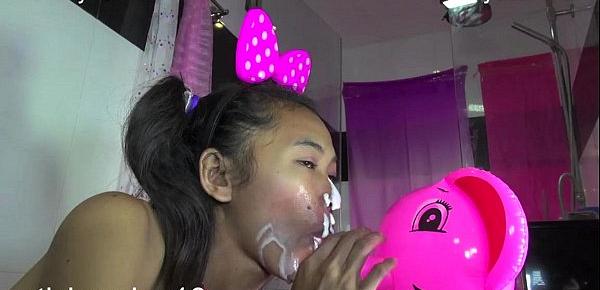  StickyAsian18 Dee takes cum spray hard in the mouth